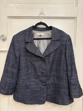 Tahari Blue Plaid Tailored Blazer